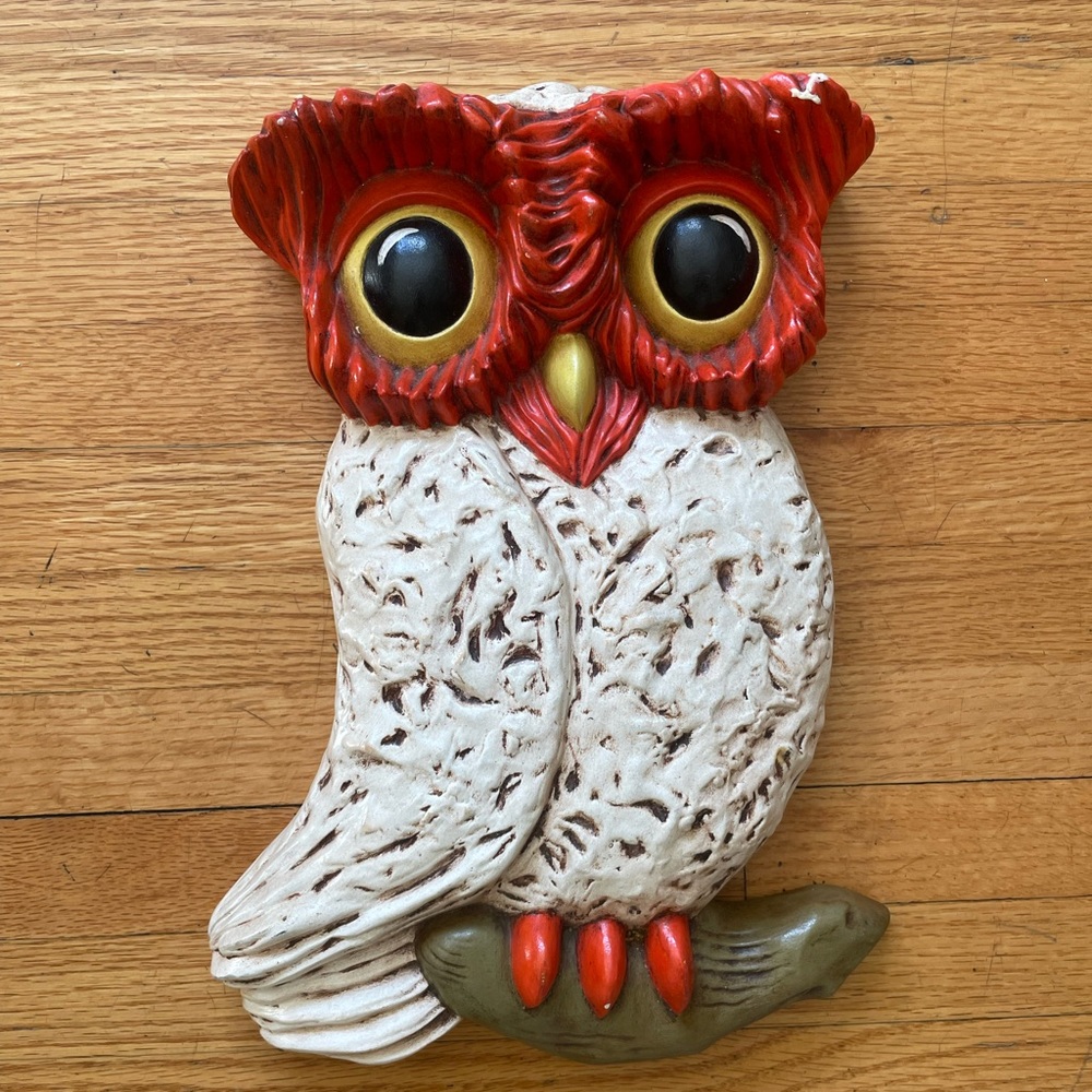 Vintage 60s Ceramic Owl Plaque